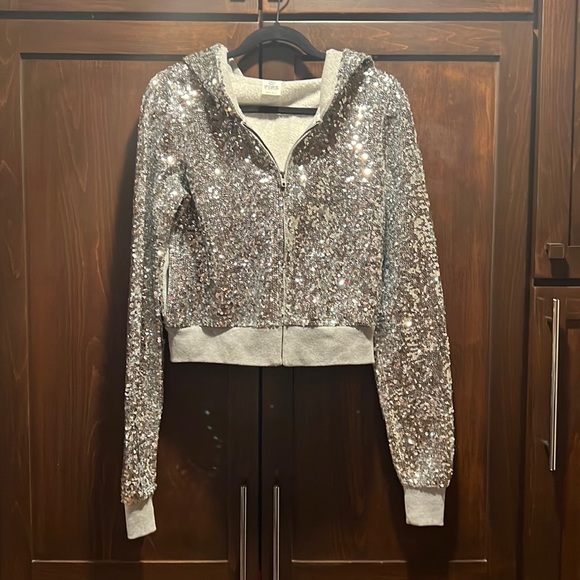Victoria Secret Fashion Show Silver Sequin Hoodie Size S - Picture 1 of 5